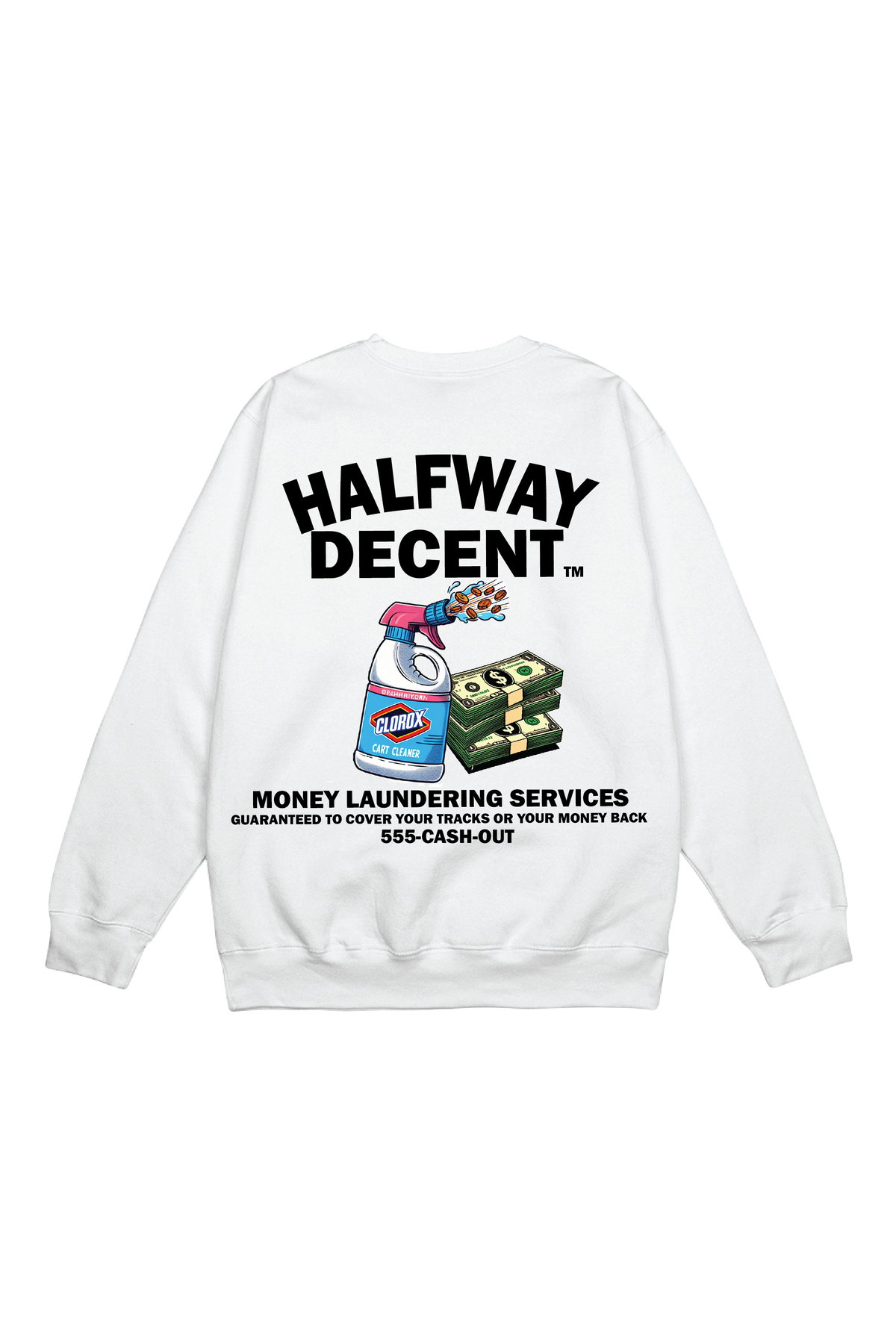 WHITE MONEY LAUNDERING CREW NECK