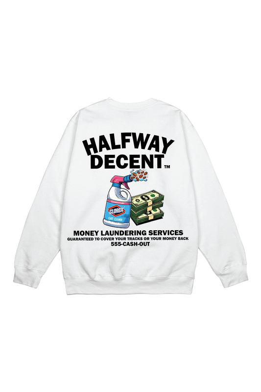 WHITE MONEY LAUNDERING CREW NECK