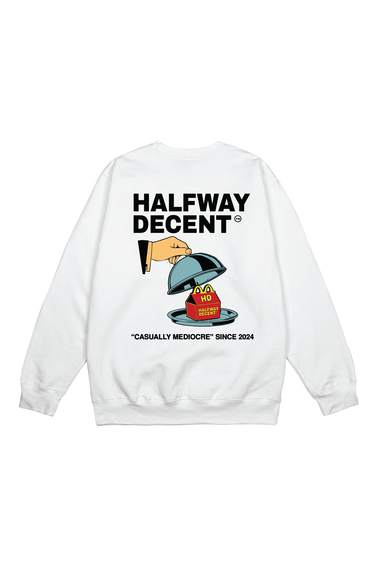 WHITE HALFWAY MEAL CREW NECK
