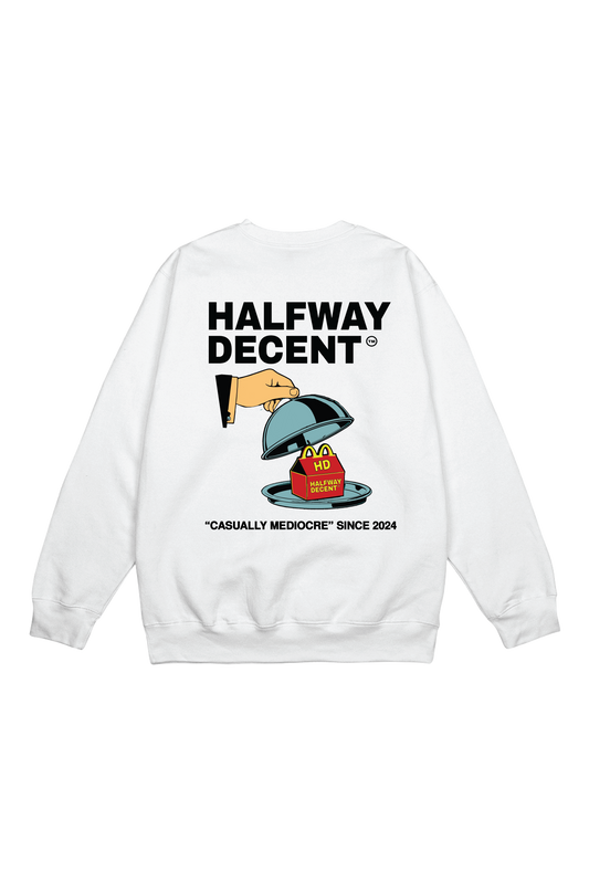 WHITE HALFWAY MEAL CREW NECK